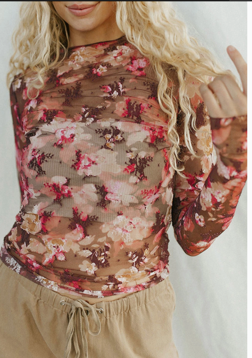 FLORAL MESH L/SLV TOP