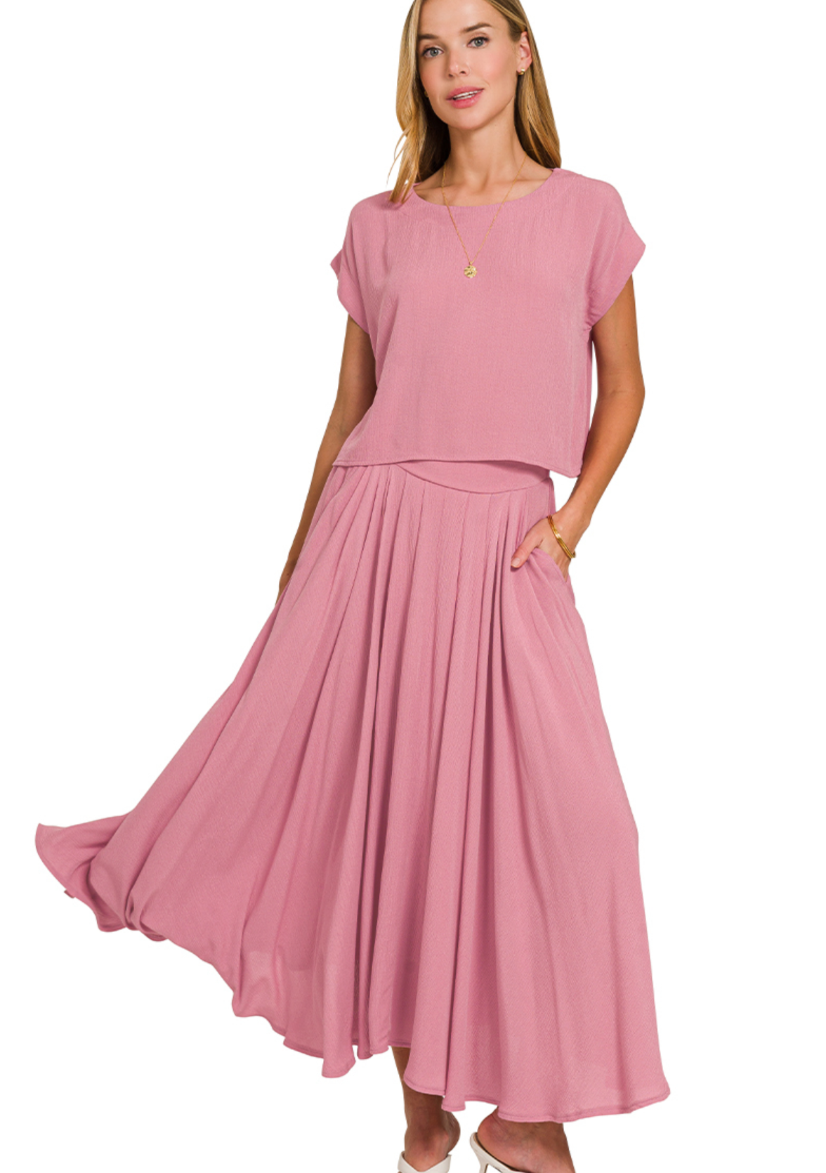 WOVEN CRINKLE TOP/SKIRT