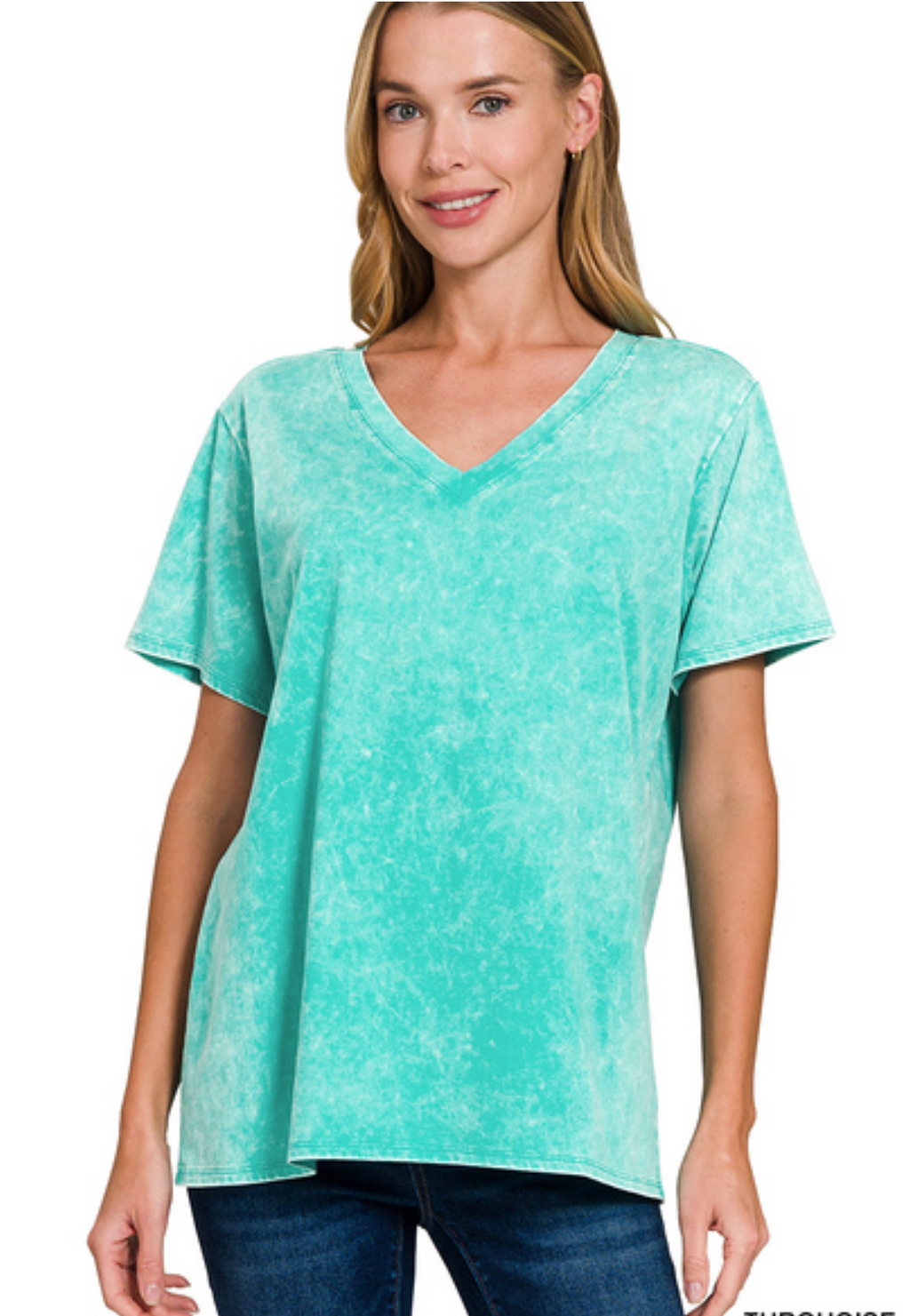 COTTON WASHED S/SLV VNCK TOP