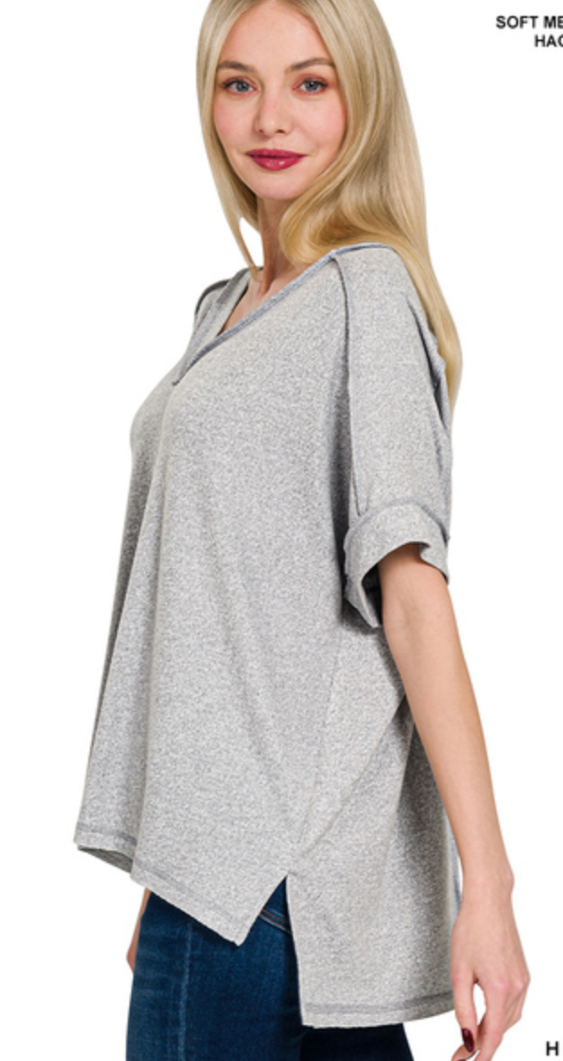 MELANGE HACCI VNK S/SLV HI-LO TEE