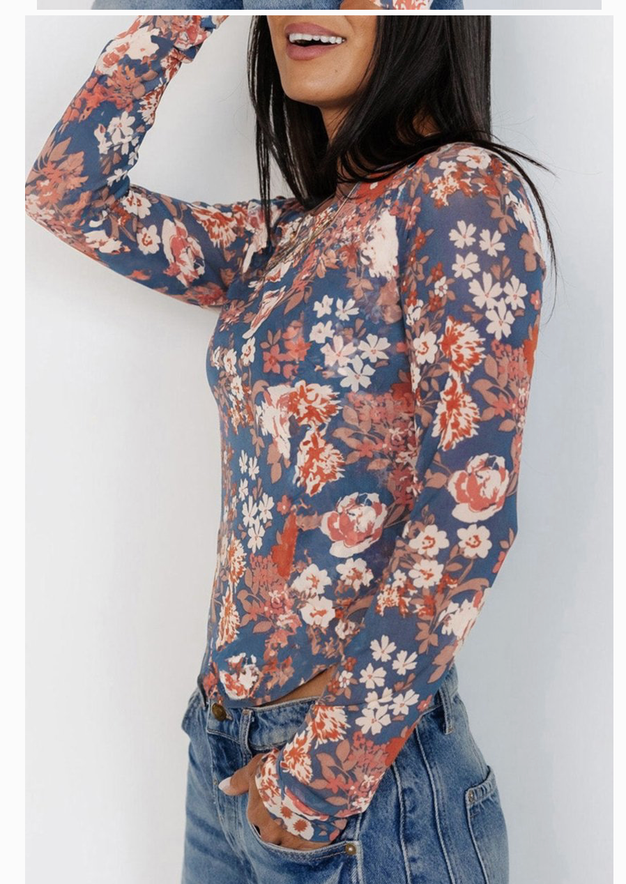 FLORAL MESH L/SLV TOP