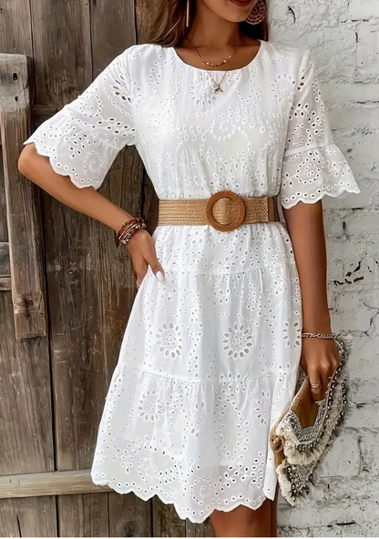 EYELET MIDI DRESS