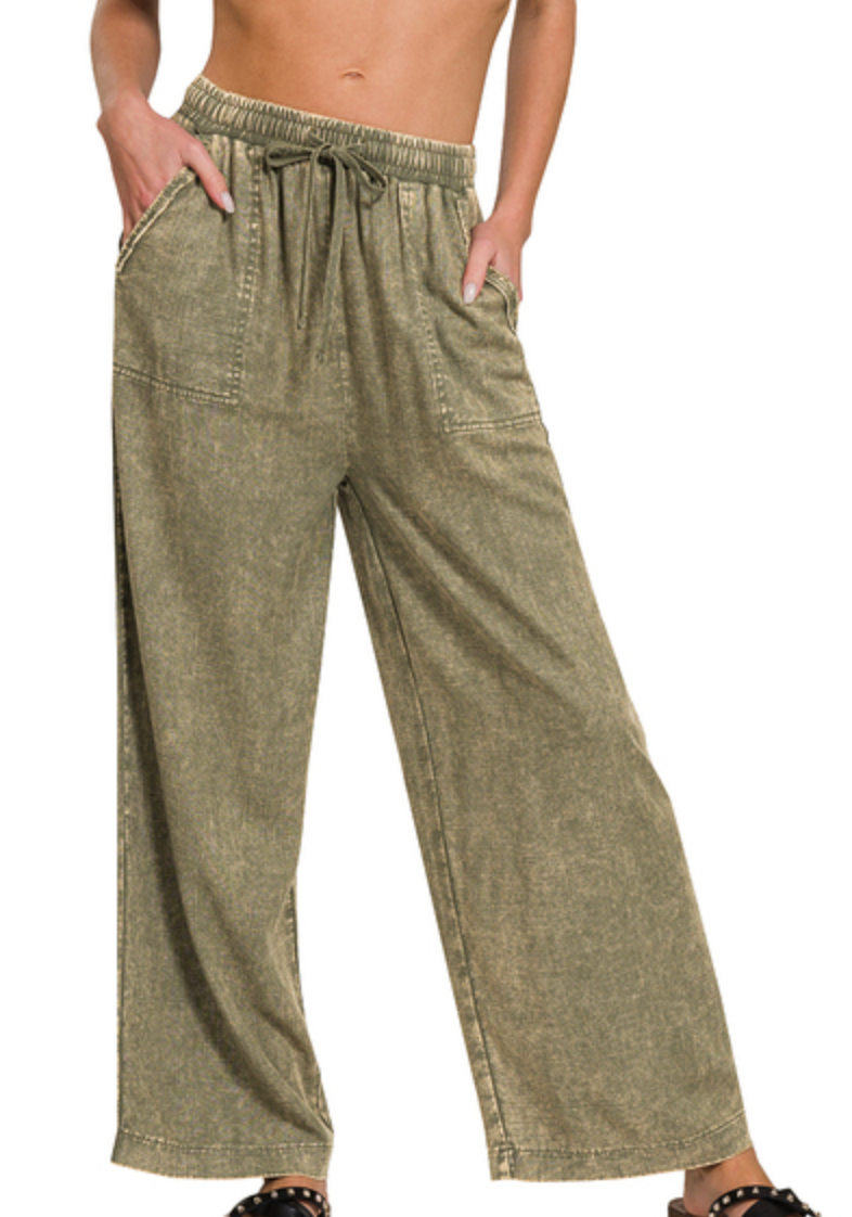 LINEN PANT-ACID WASH ELASTIC