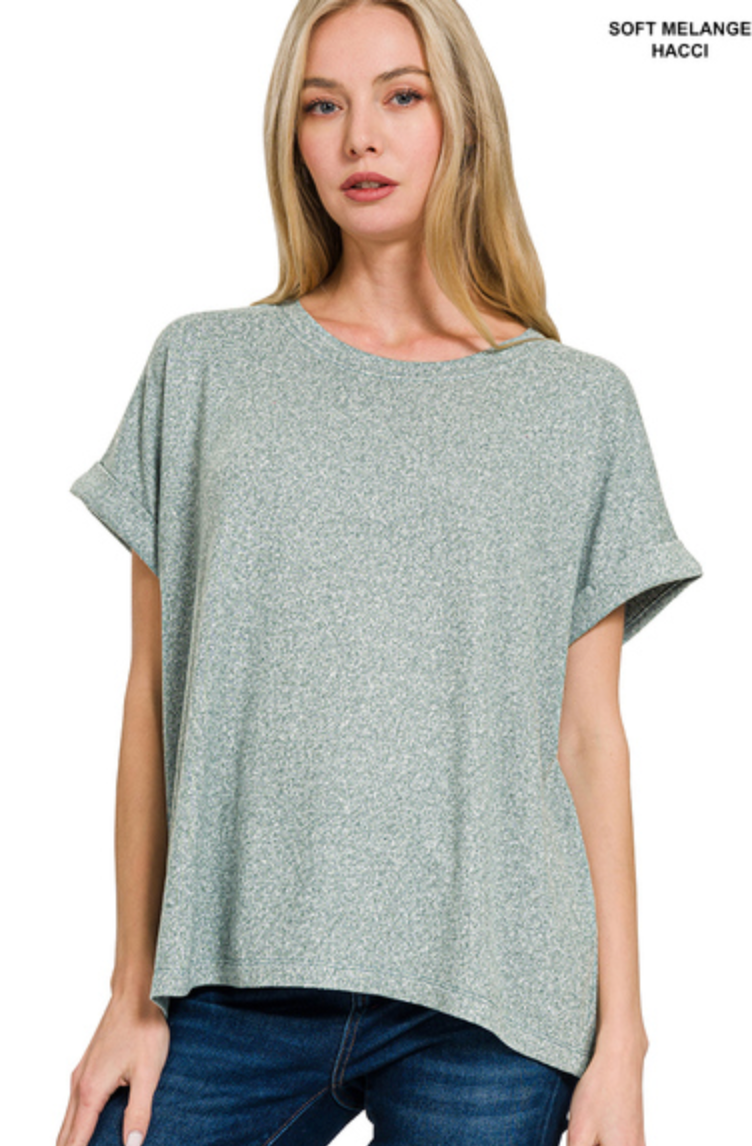 SOFT MELANGE HACCI S/SLV RD NK TOP