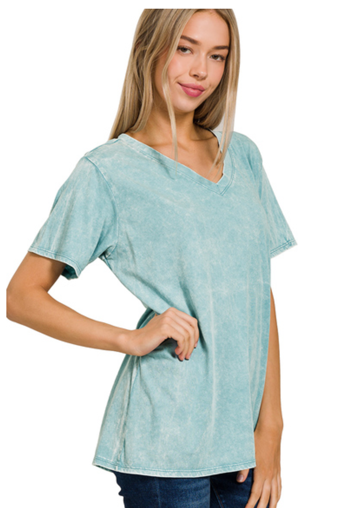 COTTON WASHED S/SLV VNCK TOP