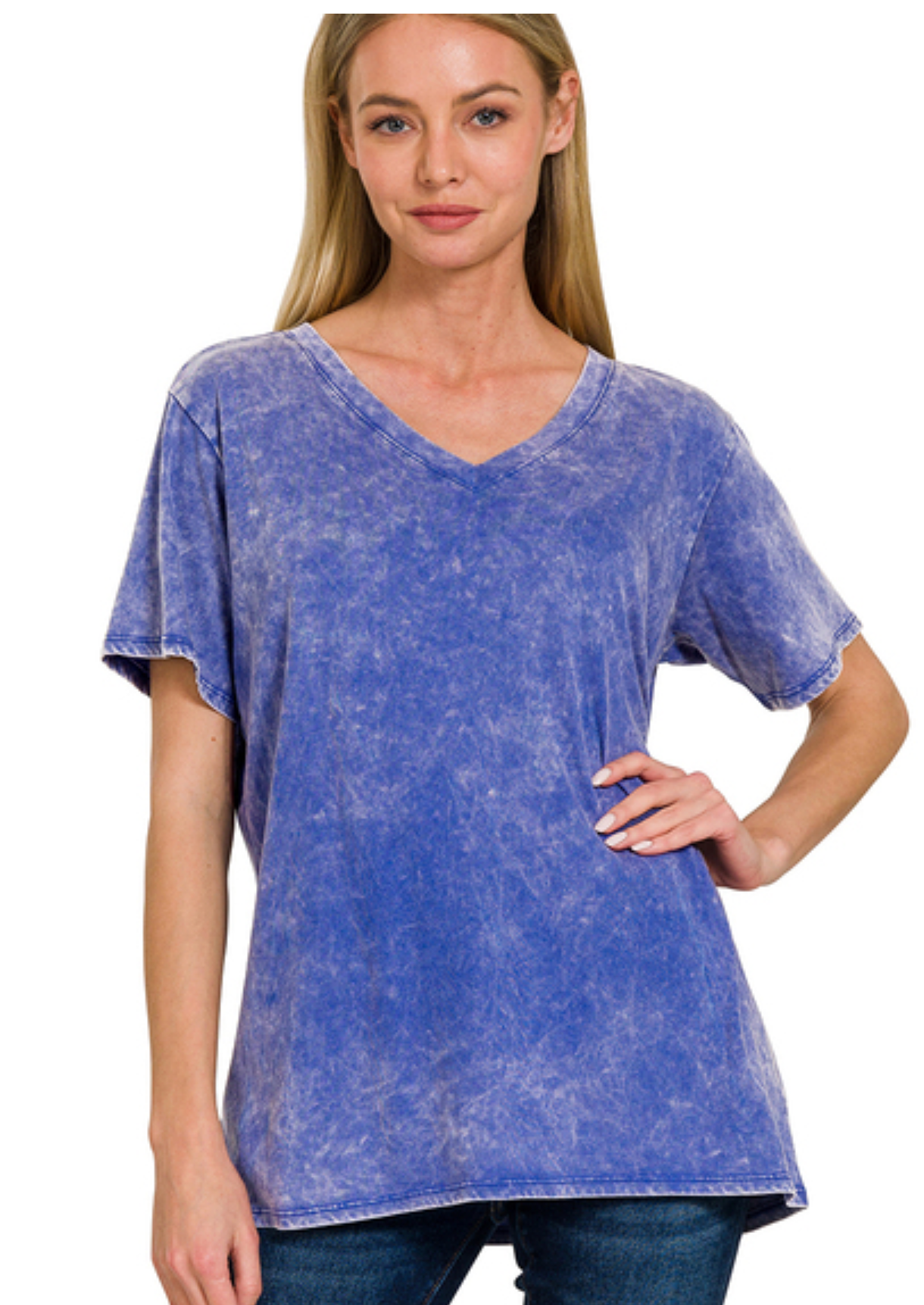 COTTON WASHED S/SLV VNCK TOP