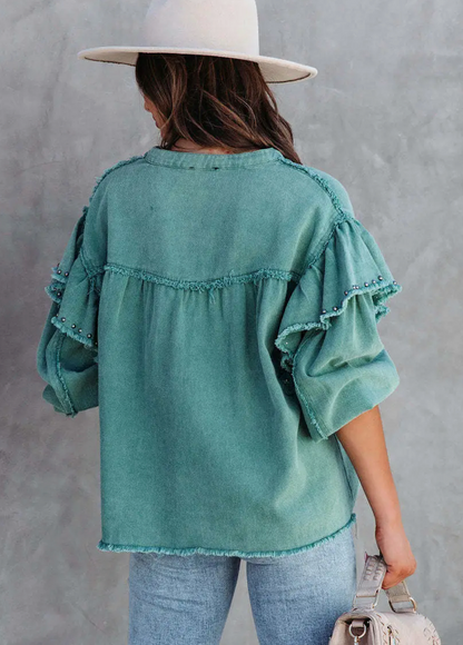STUDDED RAW TRIMMED JACKET