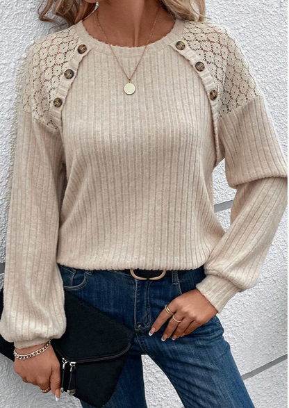 RIBBED LACE RAGLAN SLV