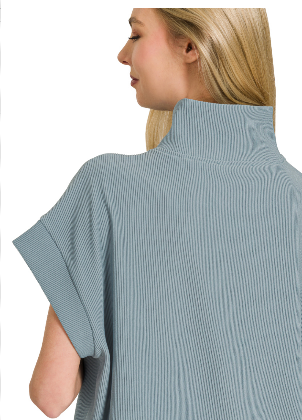 RIBBED HIGHNK HALF ZIP TOP