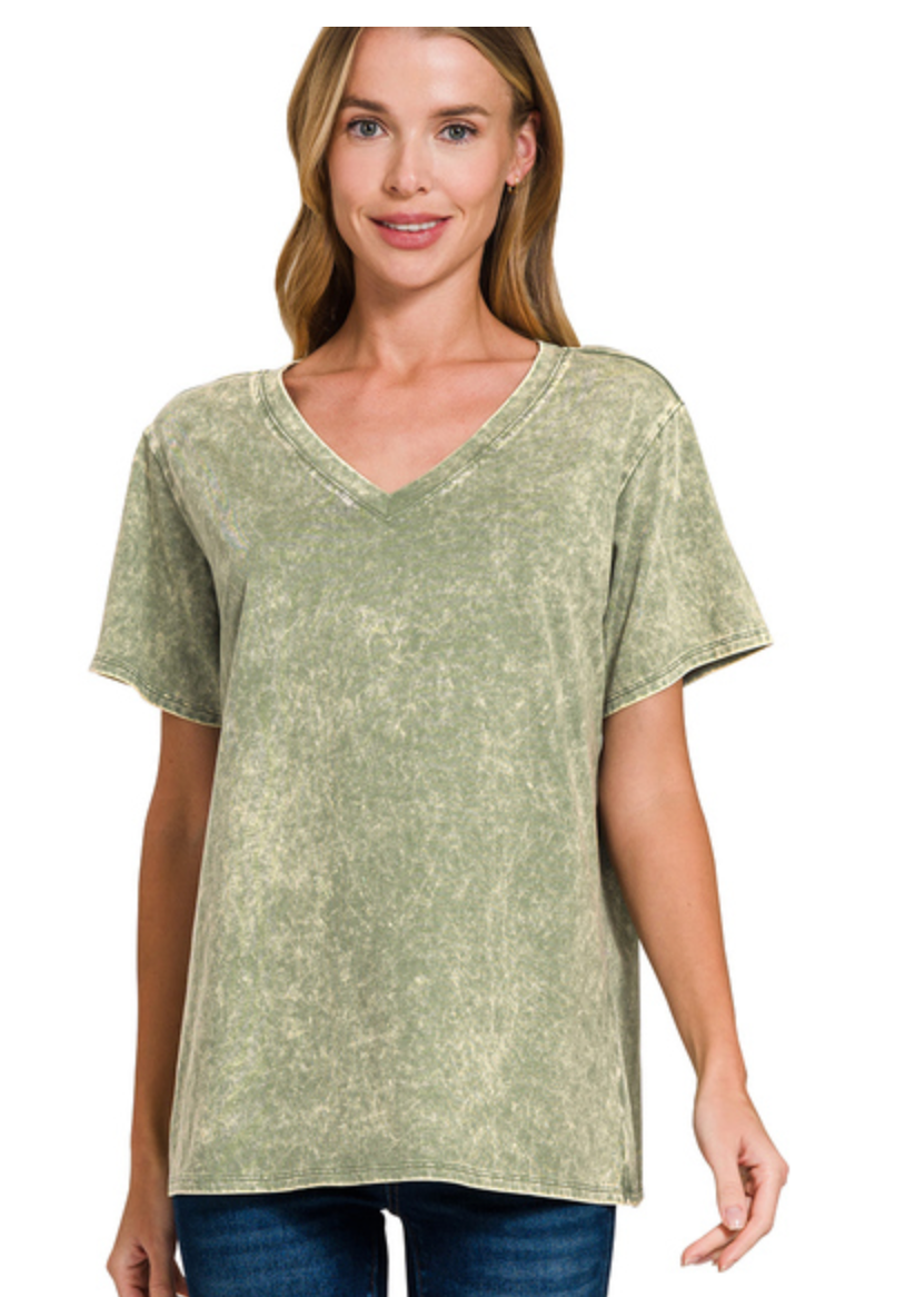 COTTON WASHED S/SLV VNCK TOP