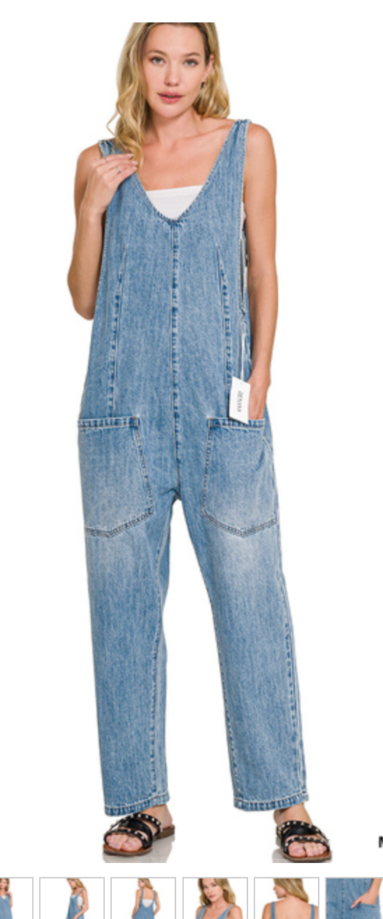 DENIM ADJ STRAP BAGGY JUMPSUIT