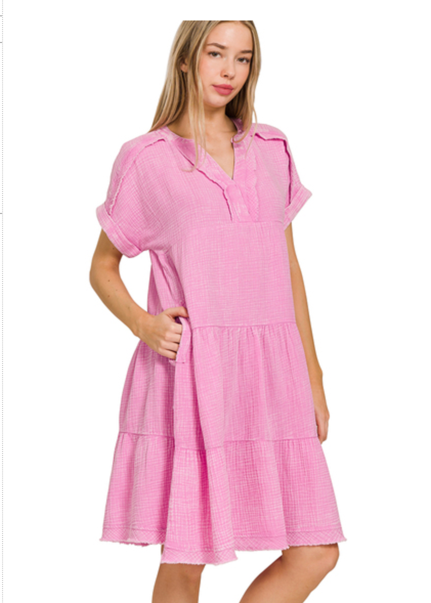 WSHD GAUZE V-NK DRESS