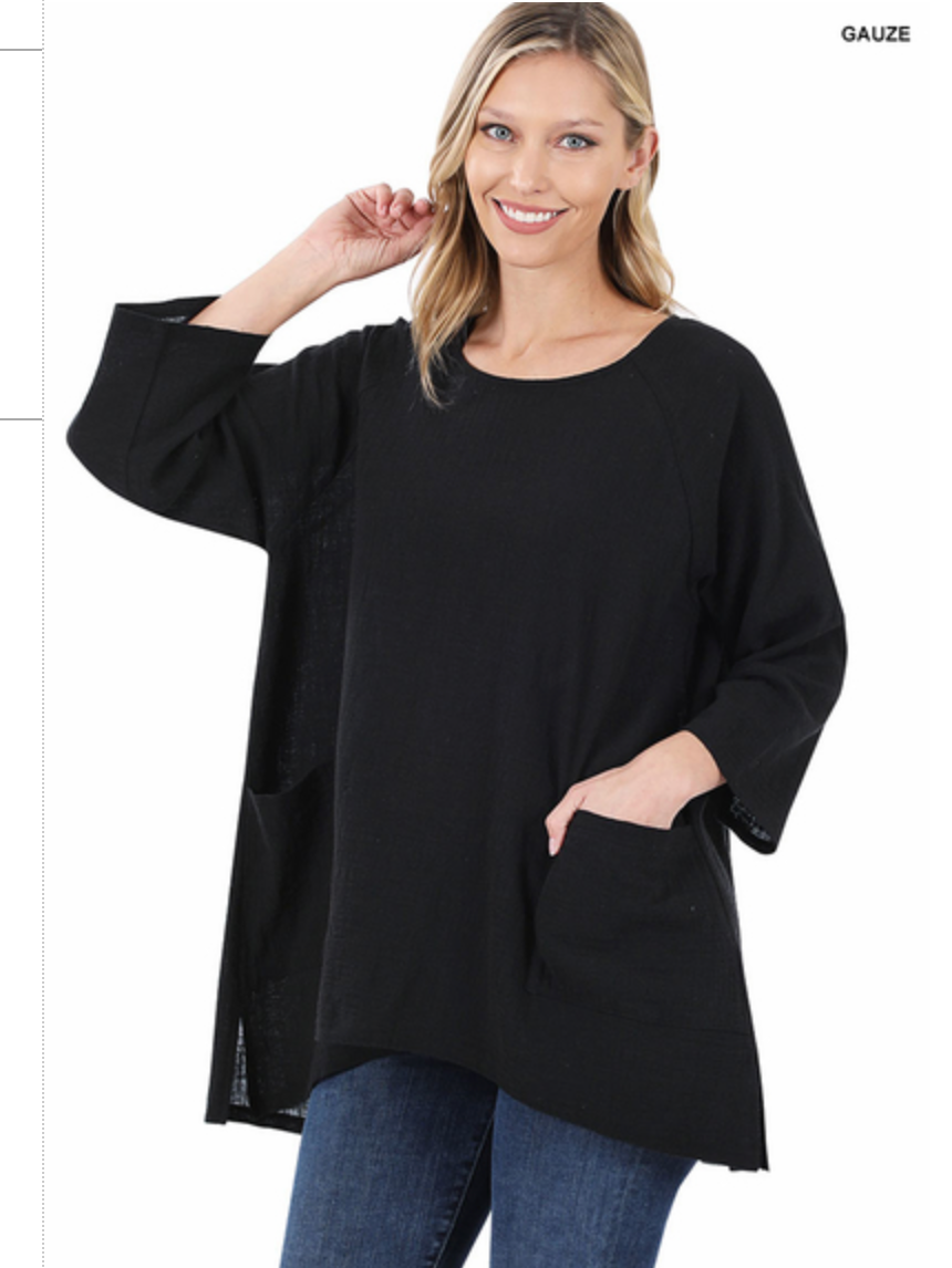 GAUZE HI-LOW L/S TOP