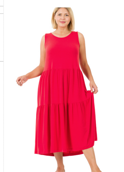 SLVLSS TIERED MIDI DRESS