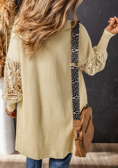 RIBBED LACE BISHOP SLV CARDI