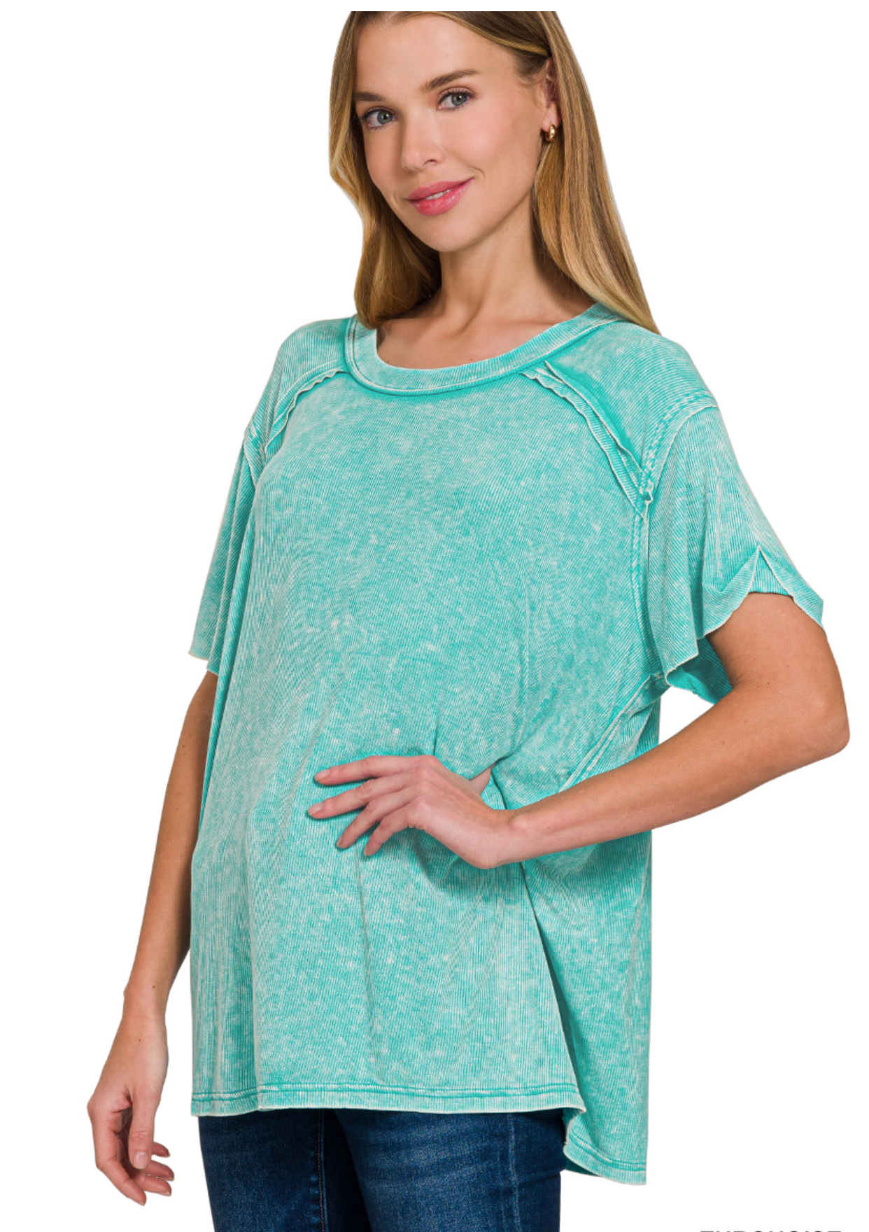 WASHED RIB S/SLV BOAT NK TOP