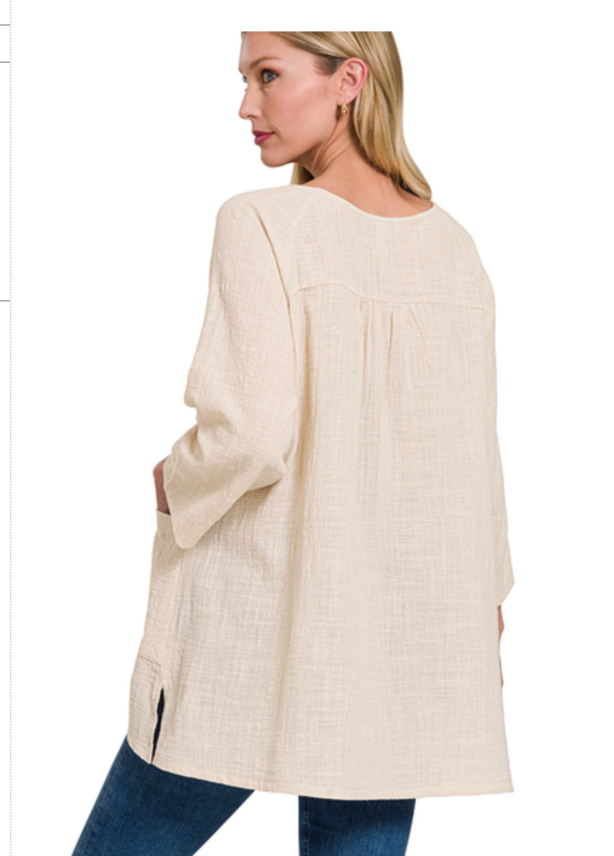 GAUZE HI-LOW L/S TOP