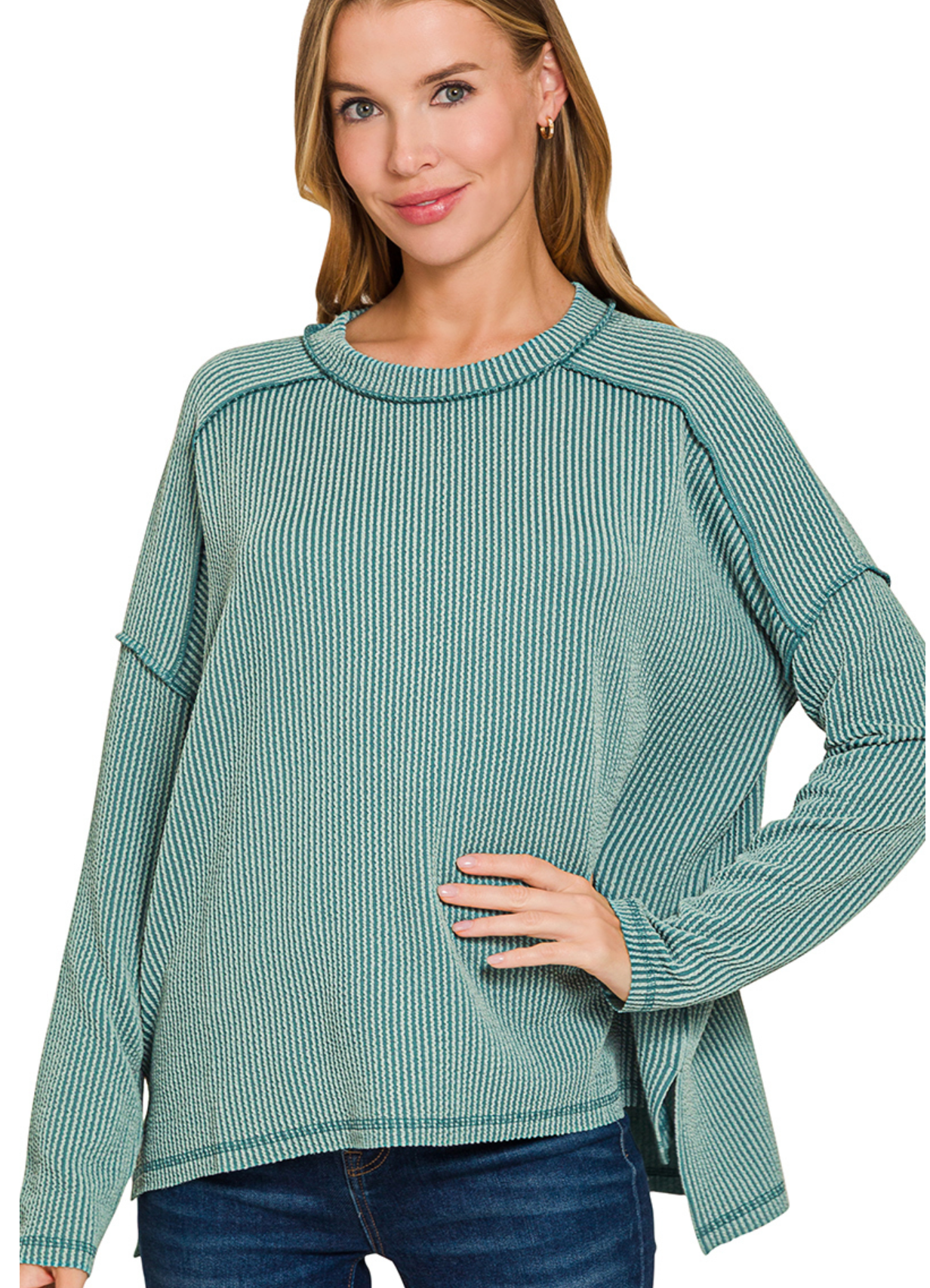 RIBBED RAW EDGE L/SLV TOP