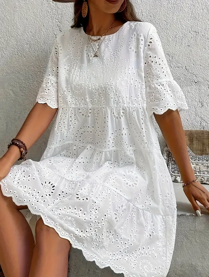 EYELET MIDI DRESS