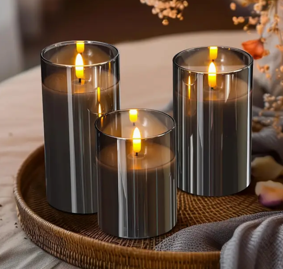 3PC PILLAR FLAMELESS CANDLES