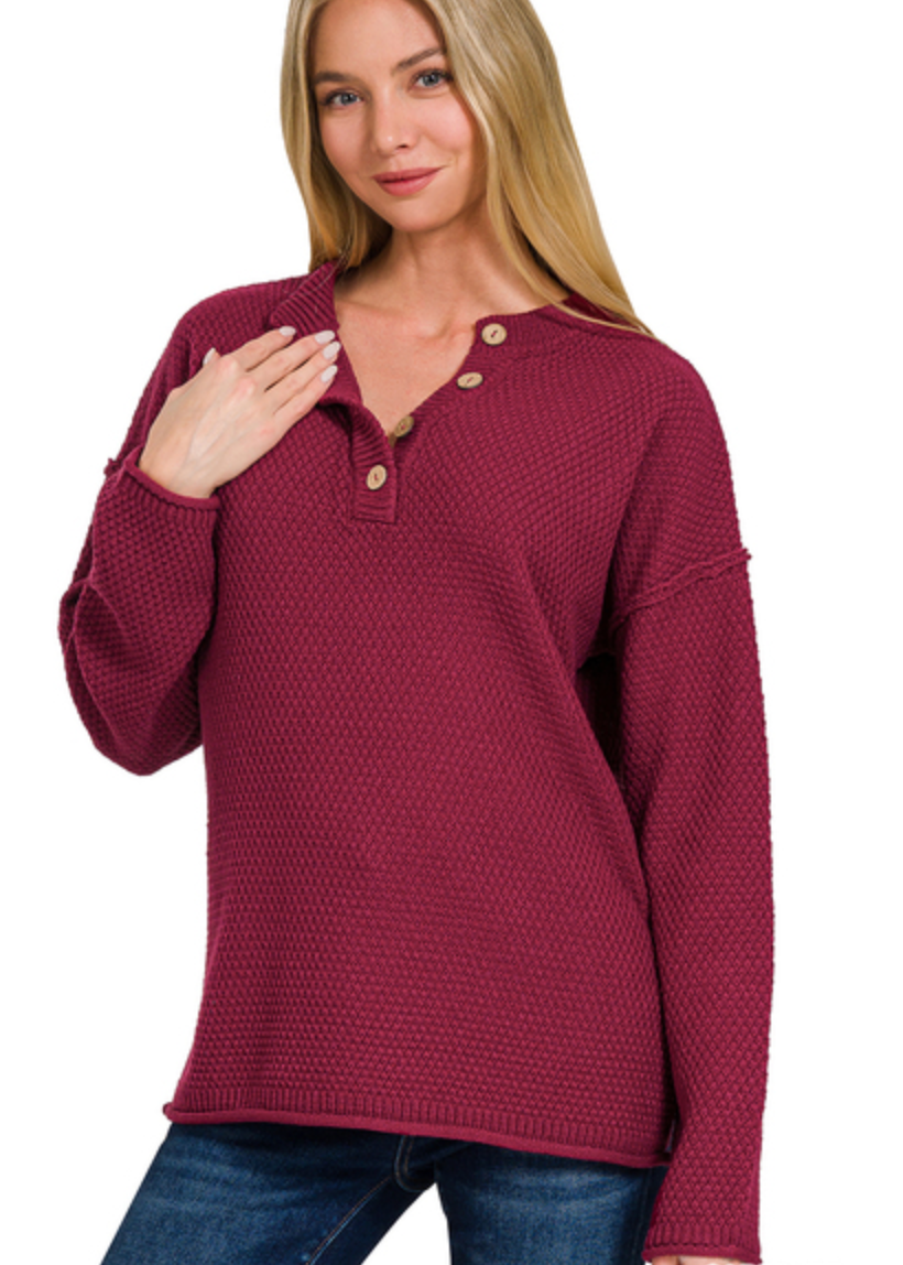 BUTTON HENLEY SWEATER