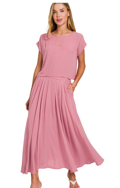 WOVEN CRINKLE TOP/SKIRT