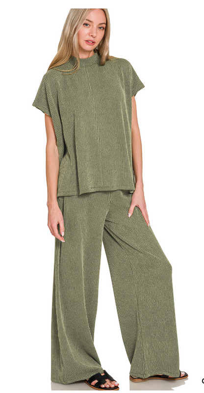 RIBBED S/SLV TOP & PANTS