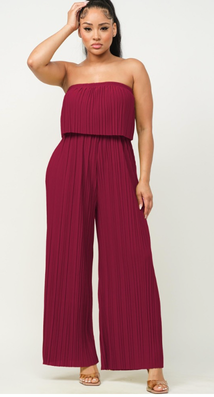 PLEATED STRAPLESS JUMPSUIT