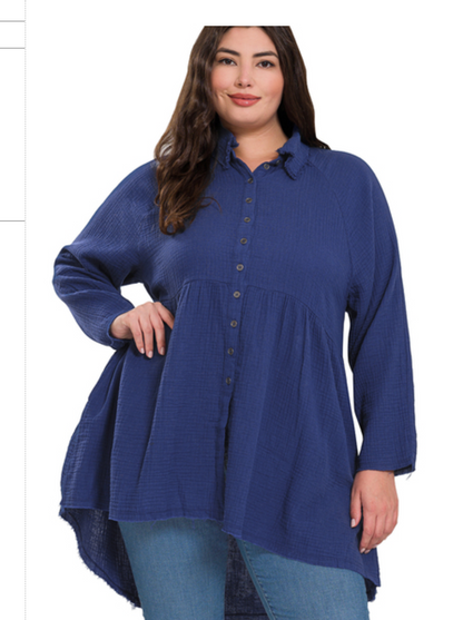 DBL GAUZE PEPLUM TOP