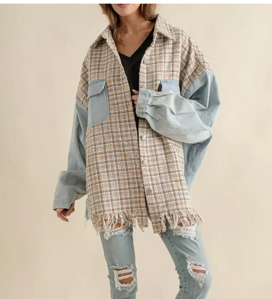 TWEED MIXED DENIM SHACKET