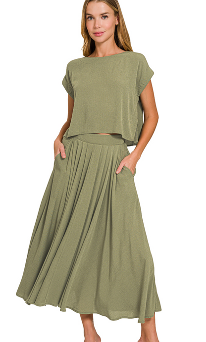 WOVEN CRINKLE TOP/SKIRT