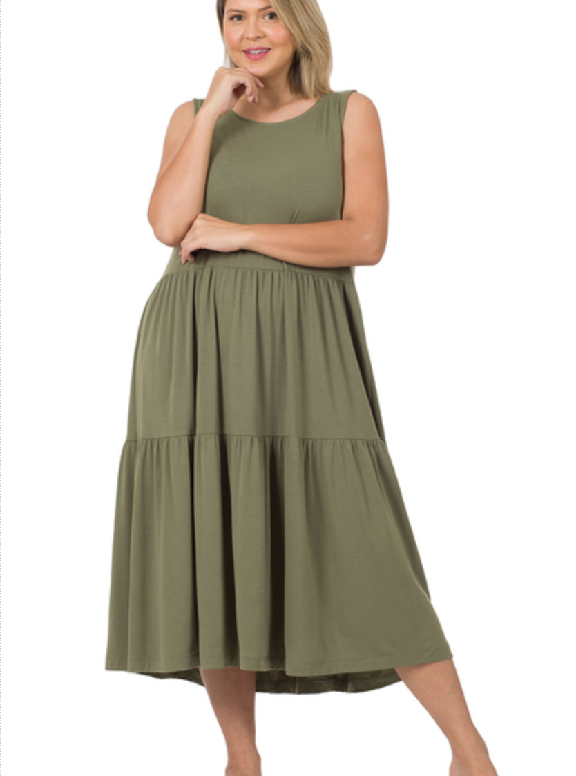 SLVLSS TIERED MIDI DRESS