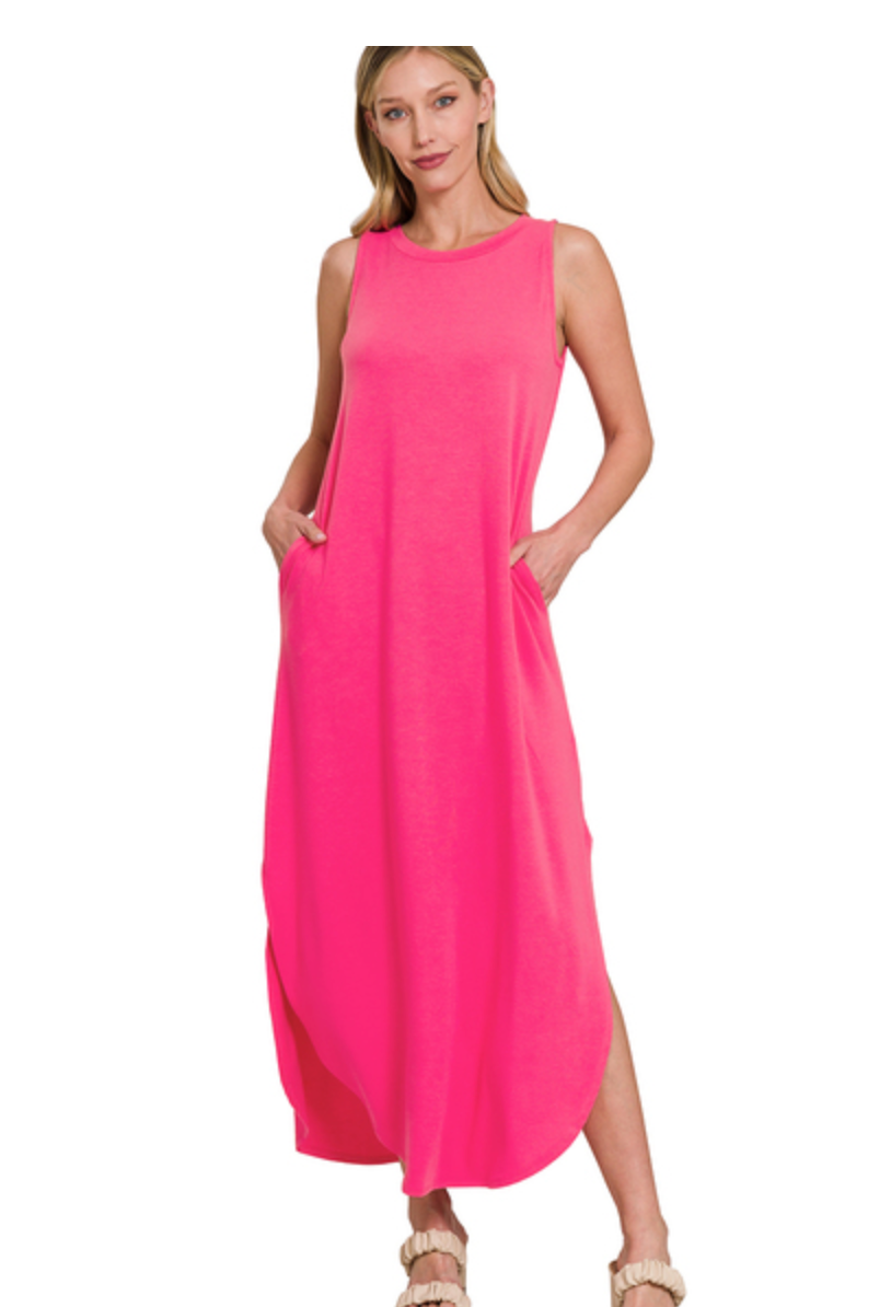 SIDE SLIT DRESS W/POCKETS