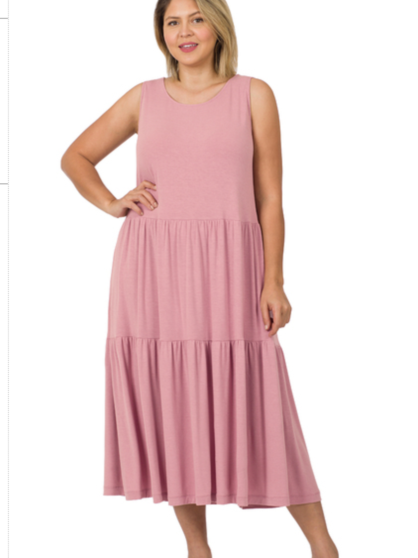 SLVLSS TIERED MIDI DRESS