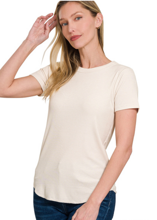 RIBBED CURVED HEM RD-NK TEE
