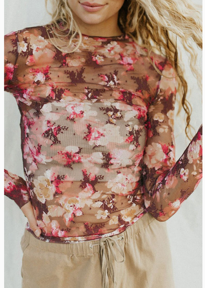 FLORAL MESH L/SLV TOP