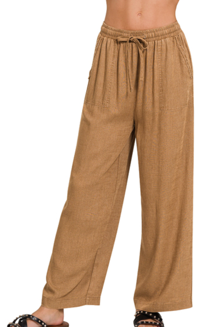 LINEN PANT-ACID WASH ELASTIC