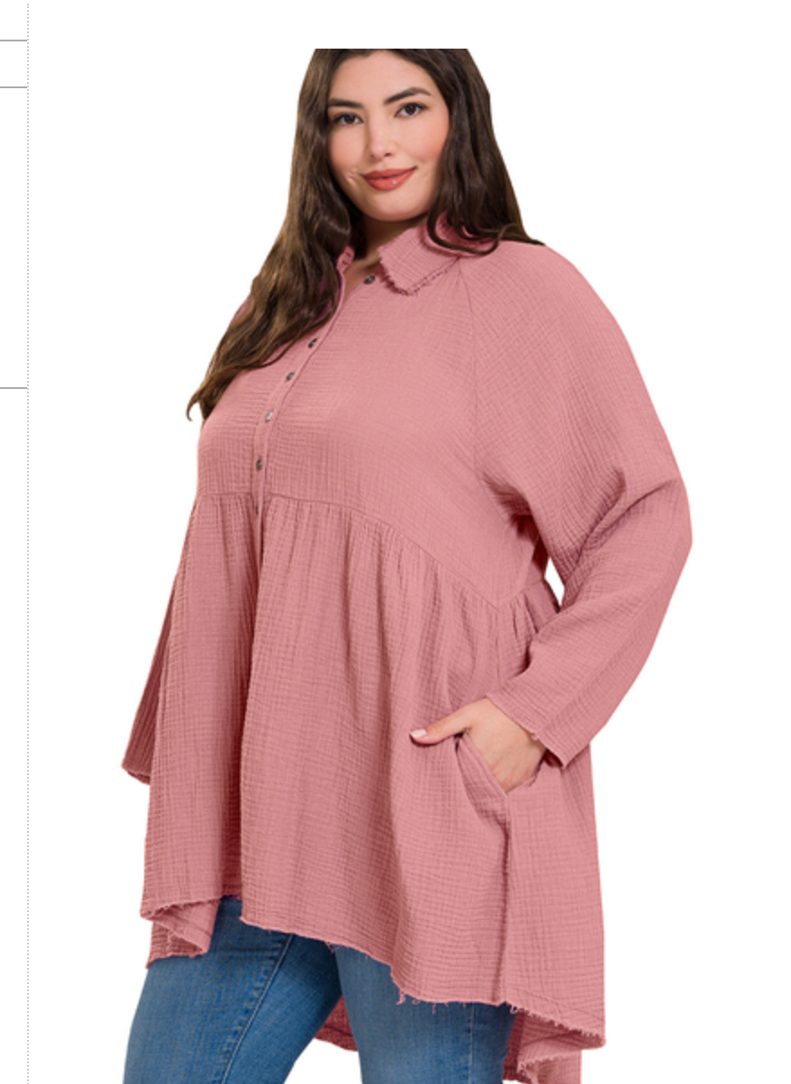 DBL GAUZE PEPLUM TOP