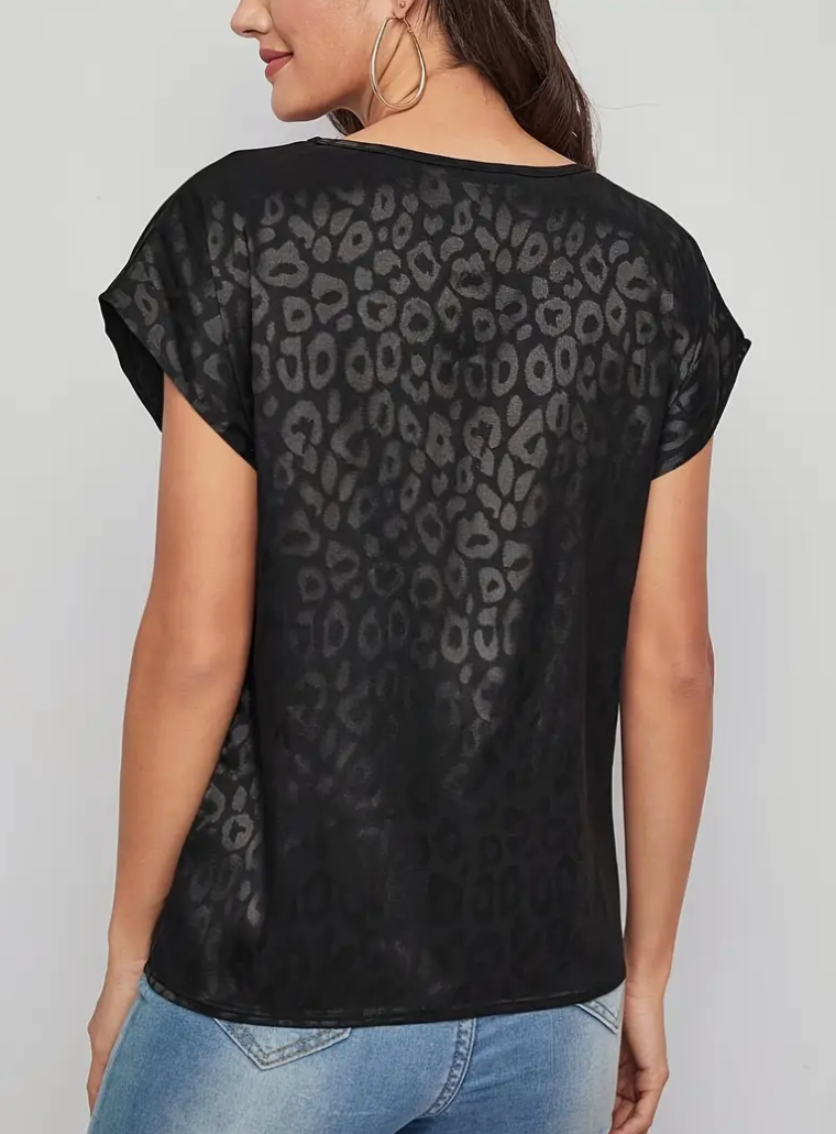 LEOPARD PRINT SATIN S/SLV TOP