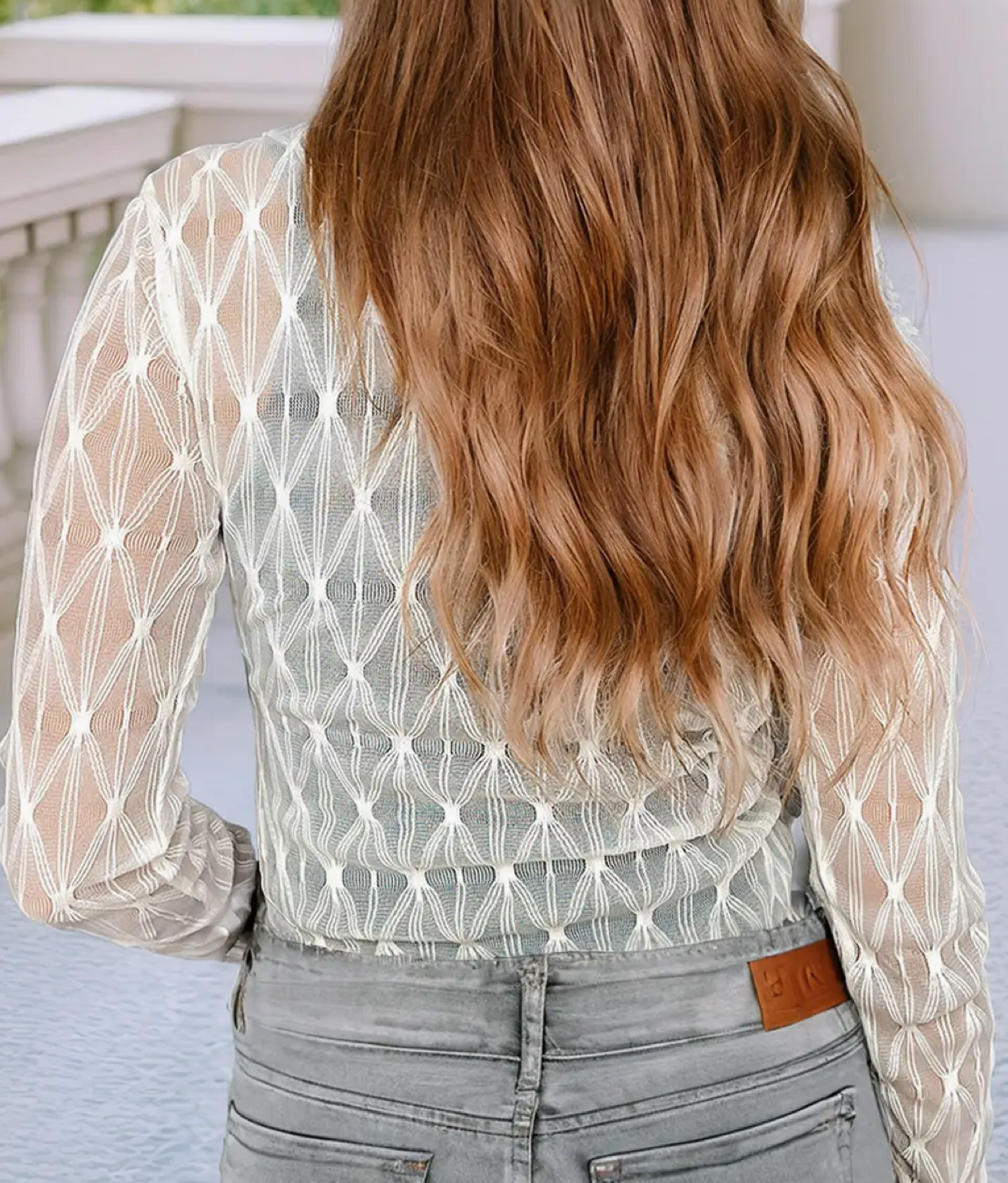 MESH LETTUCE TRIM L/SLV TOP