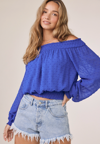 SMOCKING OFF THE SHOULDER BLOUSE