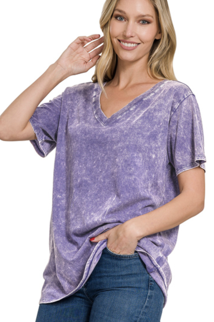 COTTON WASHED S/SLV VNCK TOP