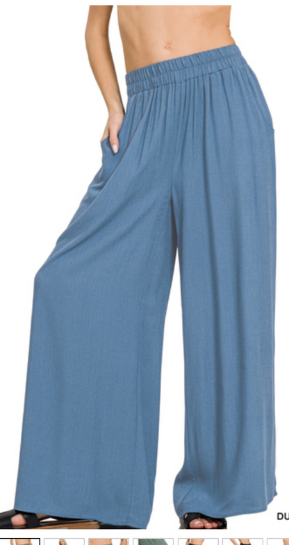 ELASTIC WOVEN PANTS W/POCKETS