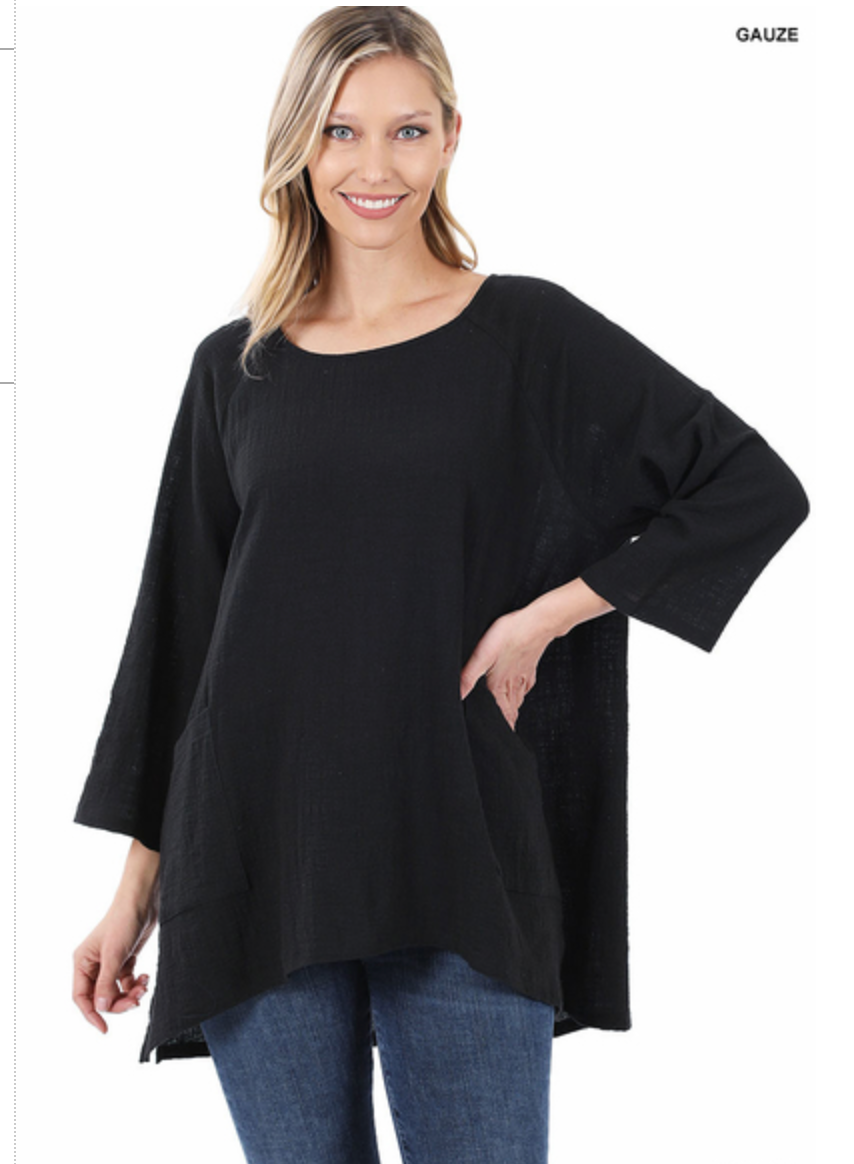 GAUZE HI-LOW L/S TOP