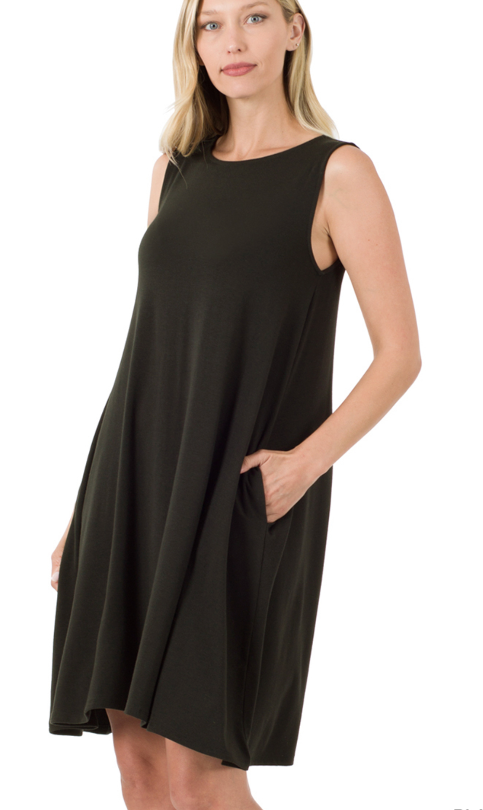 SLVLSS RD NK/HEM MIDI DRESS