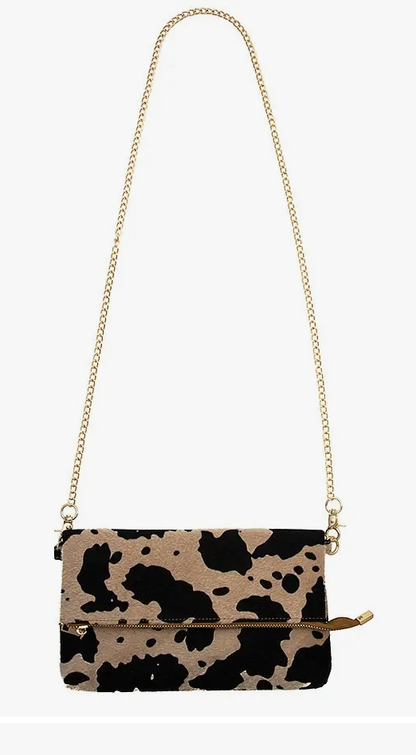ANIMAL PRINT FOLD OVER CROSSBODY