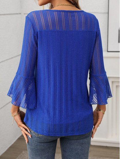 RUFFLE SLEEVE SHINY MESH TOP