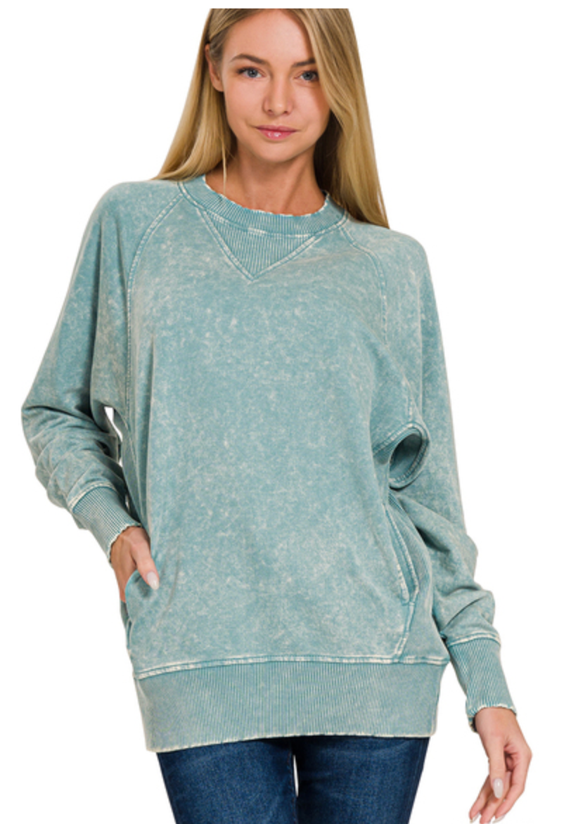 ACID WASH FRTERRY PULLOVER