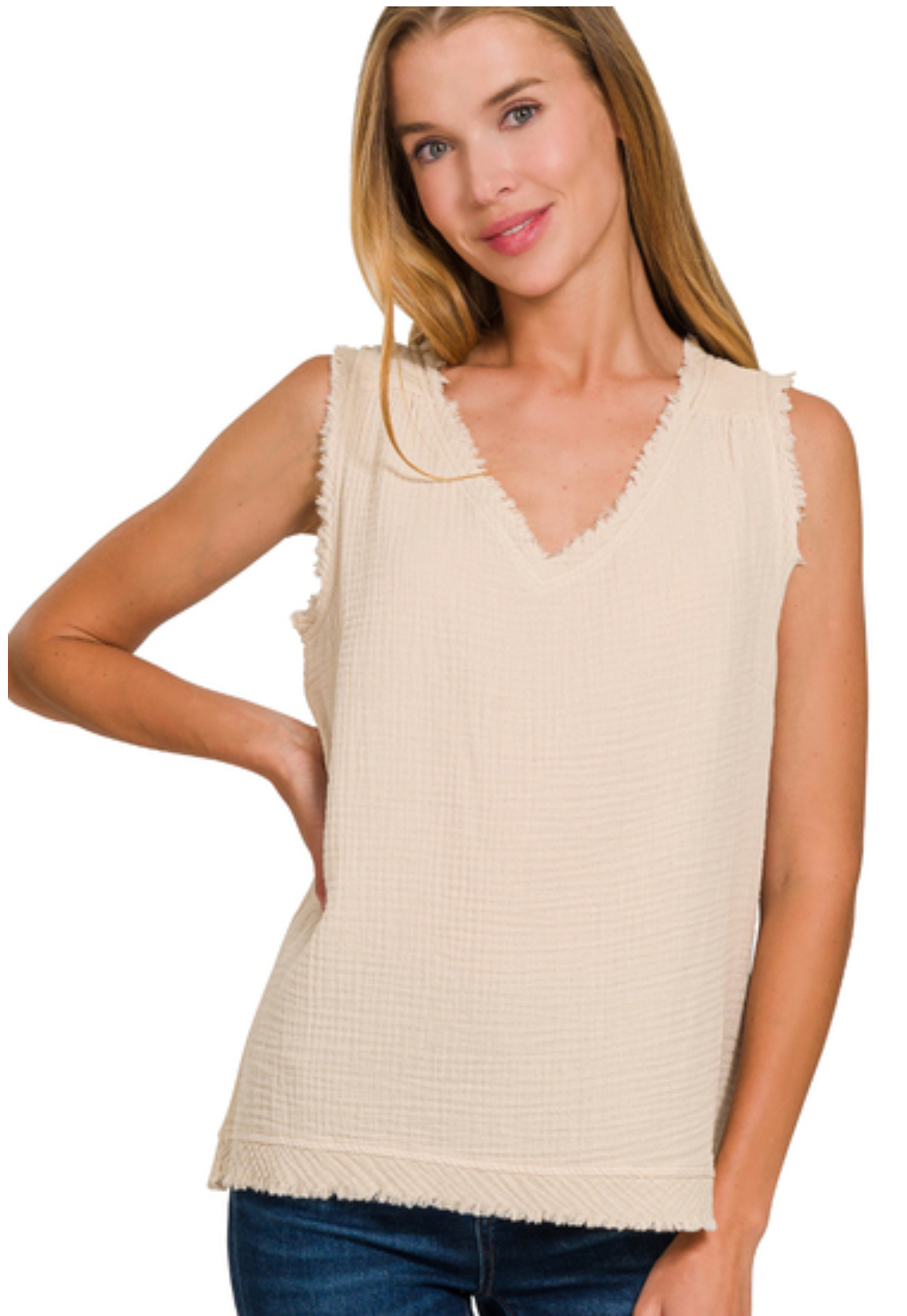 GAUZE RAW EDGE TANK