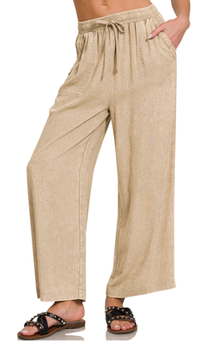 LINEN PANT-ACID WASH ELASTIC